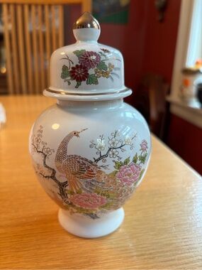 6 " JAPANESE GINGER JAR WITH PEACOCK & FLORAL DESIGN
